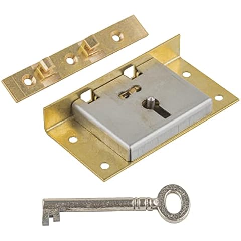 Extra Large Brass Half Mortise Chest or Box Lid Lock w/ Skeleton Key | S-12 (with Two Keys) Cover