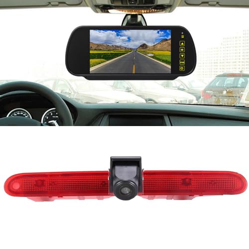 HD Brake Light Rear View Camera with 7 Inch Rearview Mirror Monitor, Night Vision, Car Rear View Camera