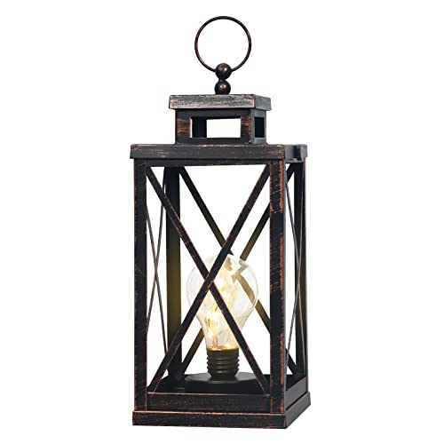 Needomo Vintage Decorative Lantern, 12" Square Hanging Lanterns With Timer Led Bulb, Metal Outdoor Garden Lantern Or Patio, Front Porch, Farmhouse, Wedding, Shelf, Christmas (No Glass) #TOP23