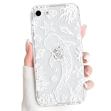 NITITOP Compatible with iPhone SE 2020 / SE 2022/7 / 8 Case Clear Cute Shell Whale Sea Ocean Animal Pattern for Women Girls Full Camera Lens Slim Shockproof Protective Phone Cover - White Fish