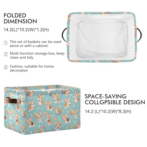 Image of Aslsiy Storage Basket Corgi Dogs Puppies (3) Nursery Bins Baby Canvas Box Clothes Shelf Basket Laundry Hampers 2 Pcs