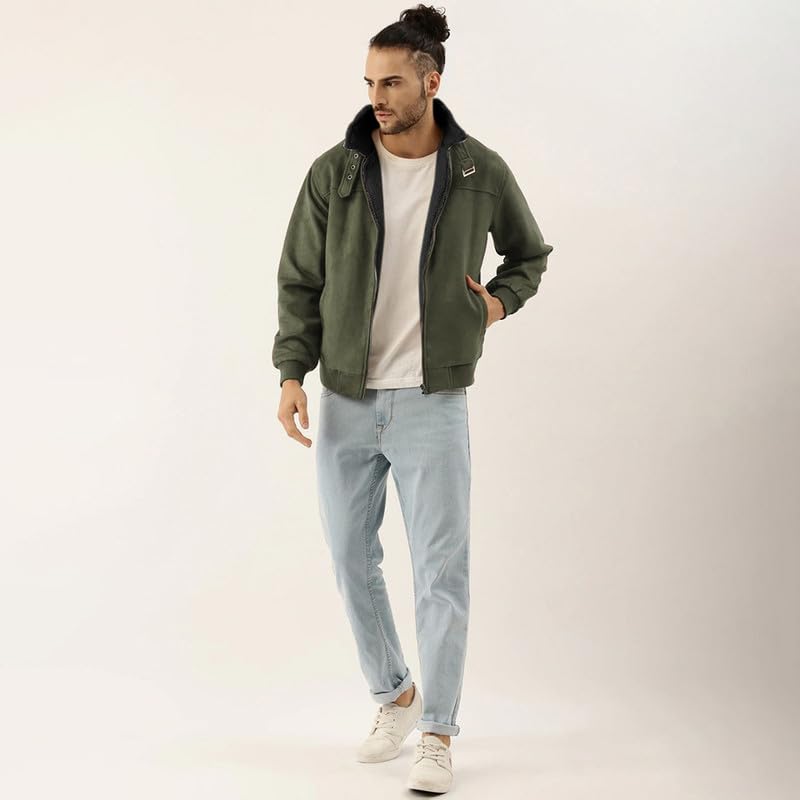 Image of CAHOOT Men's Front Zipper Jacket with Fleece for Casual Wear | Long Sleeve | High Neck | Zipper Closure | Suede Jacket Crafted with Comfort Fit for Everyday Wear
