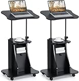 MEDIMALL Mobile Laptop Podium, Portable Height Adjustable Podium Stand, Rolling Lectern Desk with Storage, 180° Tilting Top, Lockable Universal Casters, Sit-to-Stand Computer Desk for Home, Office