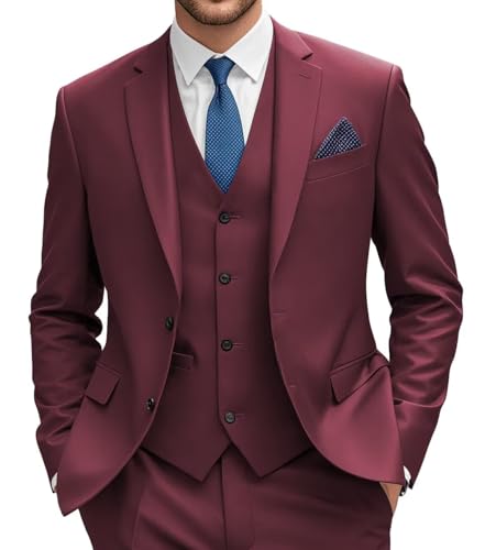 Wangyue Mens Suit 3 Piece Slim Fit Suit Wedding Prom Tuxedo Formal Business Suits Blazer Vest Pants Set