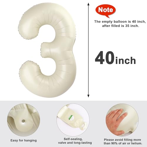 Image of 3 Balloon Numbers Birthday Decorations, 40In Cream Balloons for Men Women | Eye-catching Appearance, Perfect Decorative Centerpieces, Convenient Self-sealing Structure, Widely for Various Occasions
