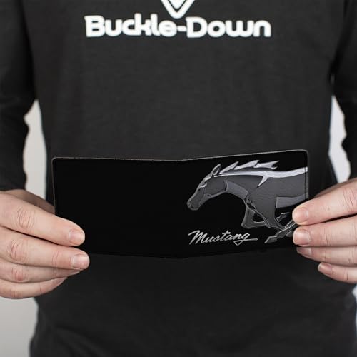 Buckle-Down mens Buckle-down Pu Bifold - Mustang Chrome Pony/Mustang Script Black/Silver Wallet4