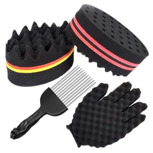 ARJDXDP 4 Stück Twist Sponge Afro Kamm Magic Curl Sponge HaarbüRste Schwamm Löcher Haarschwamm Locken Afro Doppelseitiges Magic Curl Schwamm und Lockenwickler Handschuhe Twist Barber Werkzeug