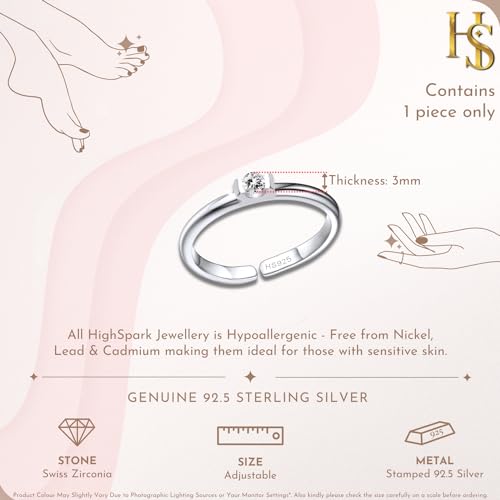 Image of HighSpark Silver Toe Ring /Band Ring for Women | 92.5 Sterling Silver Adjustable Toe Rings | 1 Piece Only | Minimal & Elegant Designs