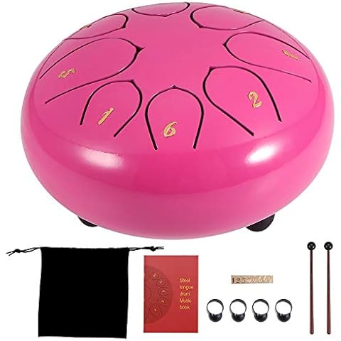 HITECHLIFE 6 Inch Steel Tongue Drum Percussion Instrument D Major 8 Sounds with 2 Drumsticks 4 Finger Cover Carrying Bag and Sticker, for Yoga Zazen Meditation Cover