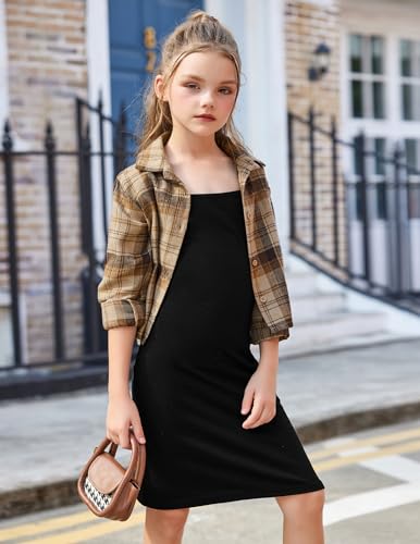 Arshiner Girls Dresses 2 Piece Outfit Cami Dress with Crop Button Up Blouse Shirt Clothing for 5-12 Years2