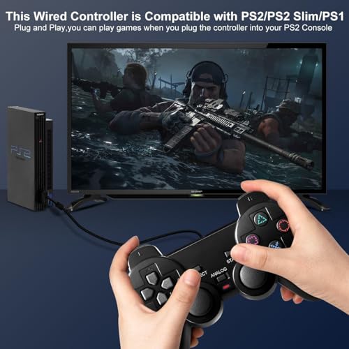 FLLAGG20 2X Manette Câblée Compatible avec PS2 PS1 PSX Noir – vue 3