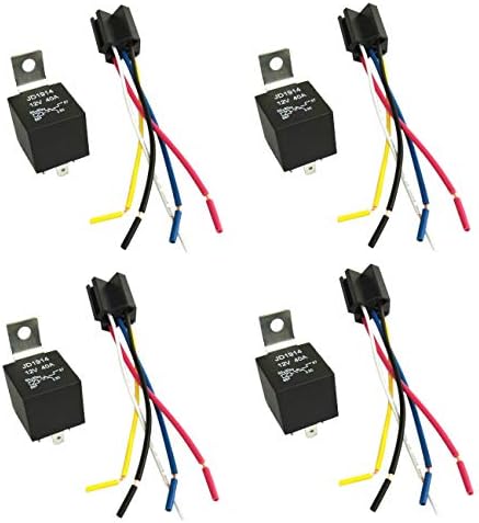Lot De 4 Relais Auto 12V 40A 4 Broches JD1914 SPST + Prise Et Câbles – Pour Voiture, Moto, Camion, Bateau