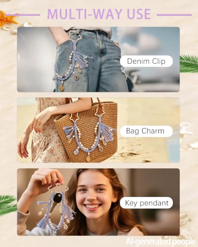 Image of Ocean Bag Charm, Pearl Braided Shell Keychain with Star Clasp