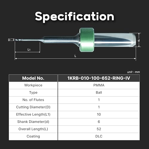 Image of DLC-Coated Milling Burs (Φ1mm) - Compatible with IVOCLAR PM7 CAD /CAM Systems, for PMMA, PEEK, Wax - 6mm Shank, Carbide Endmill