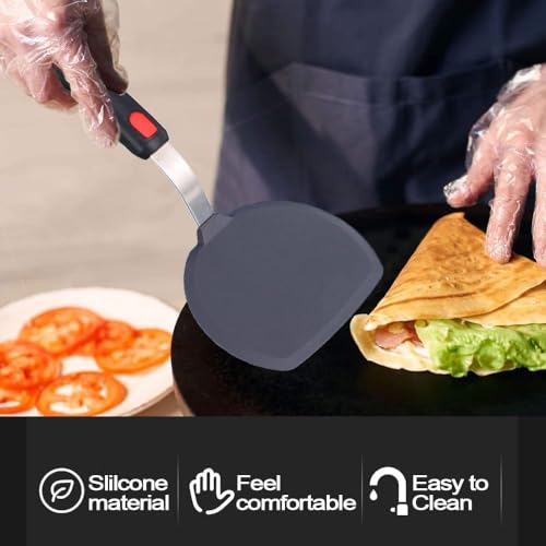 Image of Silicone Spatula Heat Resistant Flexible Rubber for Nonstick Cookware, Burger Pancake Spatula Turner Large Silicone Spatula for Cooking Kitchen Utensil (Black) (Pack of 1)