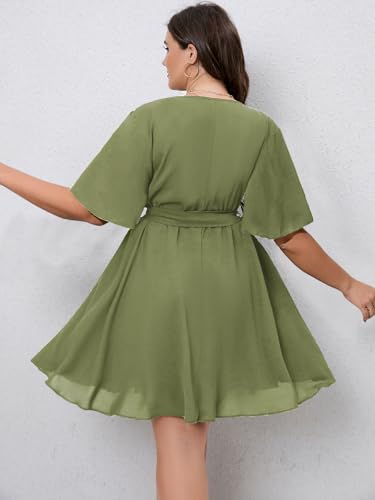 Image of SCOMCHIC Women's Plus Size Summer Dresses Short Sleeve Wrap V Neck A Line Skater Mini Short Dress XL-4XL