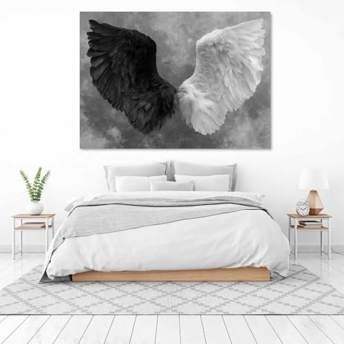 Affiche noir et blanc pour salon et chambre : toile d'ailes à plumes design 40x60cm