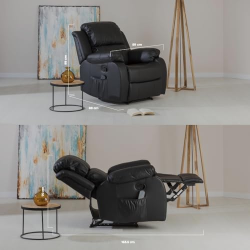 Don Descanso - Sillón Masaje Relax Calor Trevi Negro Reclinable 160º con 8 Motores Silenciosos, Calor Lumbar, Sist. Masaje 4 Zonas y Acabado en PU Anti-Cuarteo [Incluye Mando]. Ideal Gente Mayor - imagen 9