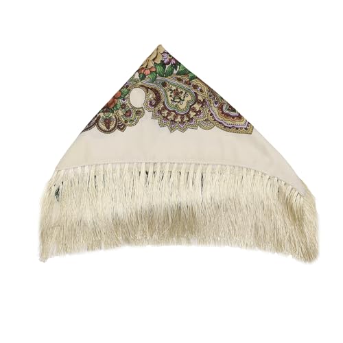 ANKOMINA Women Traditional Floral Print Tassel Scarf Hijabs Retro Boho Russian Style Square Fringe Headscarf Shawl Wraps2