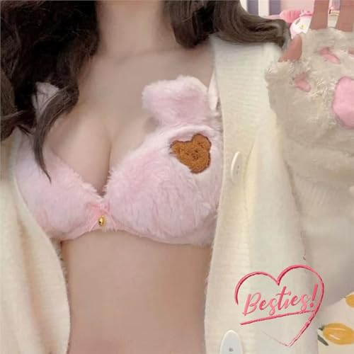 Image of Imported Fluffy Teddy Bra Panty Set for Women Cute Lingerie Soft Teddy Lingerie Cute Cartoon Design Bra Set Bridal Lingerie Set for First Night Honeymoon Date Night Anniversary Birthday