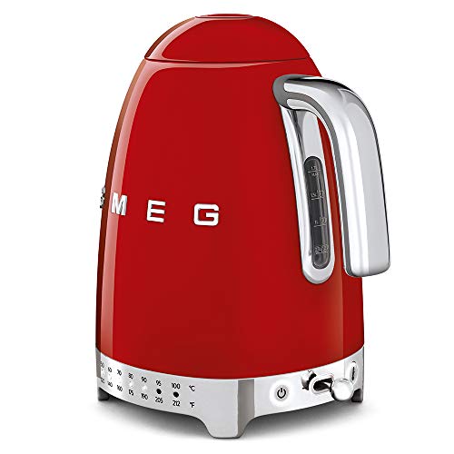 Image of SMEG Variable Temperature Electric Kettle 1.7L (7 Cup), Stainless Steel Tea & Coffee Kettle, Fast Boil, Adjustable Temp 122F-212F, Keep Warm, Auto Shut-Off, 360 Base, Retro Style-Red