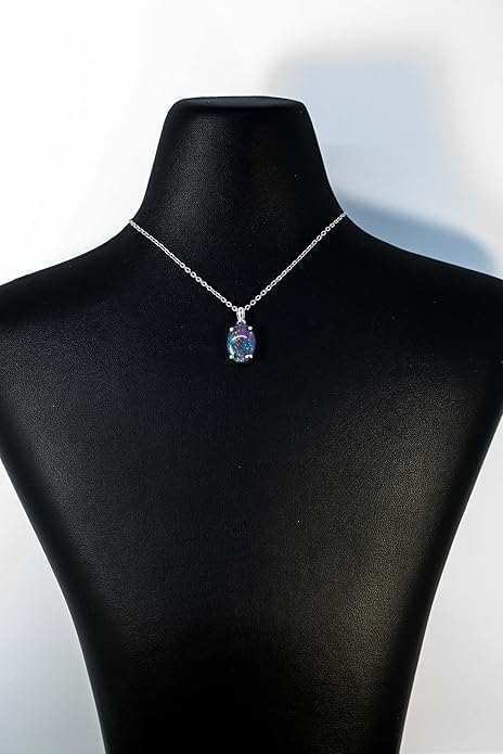 Necklace with Pendant made of genuine Australian Opal, 6.25 carats, 925 Sterling Silver, for Women, Small, Silver/Gemstone, Opal