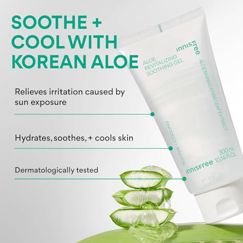 Image of Innisfree Aloe Vera Revital Soothing Multipurpose Gel with Jeju Aloe Vera Extract 300ml For Face, Body & Hair |Glowing & Soothing Skin |All Skin Types (Pack of 2)