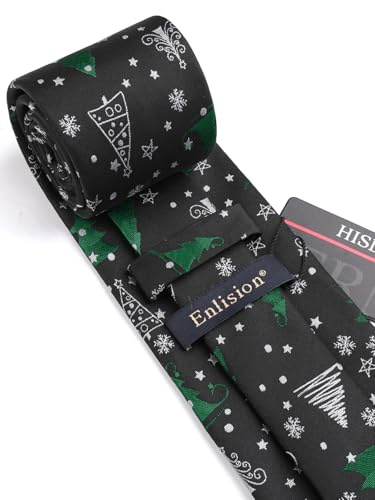 Image of HISDERN Christmas Ties for Men Holiday Tie and Pocket Square Cufflinks Festival Party Xmas Funny Silk Woven Necktie