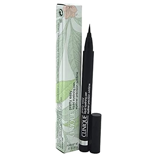 Clinique Pretty Easy Liquid Eyelining Pen | Precision Brush with 24-Hour Smudge and Budge-Resistant Wear | Ophthalmologist Tested | Free of Parabens, Phthalates, and Fragrance | Black - 0.02 oz