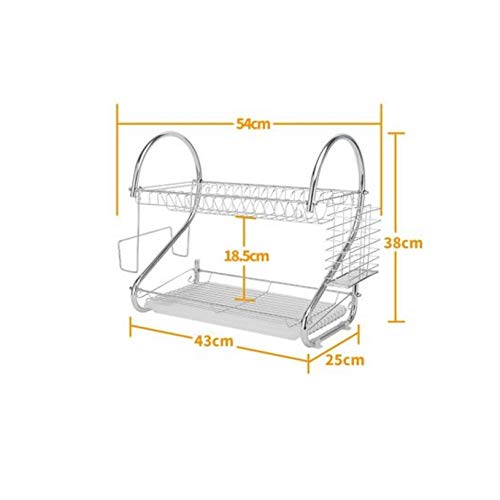 Set di scolapiatti a Forma di S Piatto in Acciaio Inossidabile Cromato a 2 Livelli Portaposate Portatazze con Vassoio Cestello di Scarico in Acciaio Scaffale da Cucina