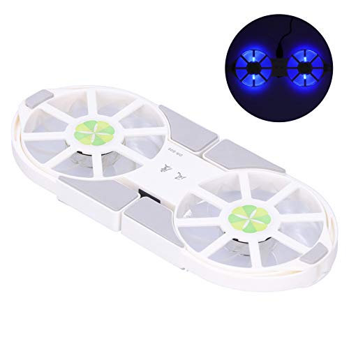 Base refrigeradora para laptop con doble ventilador, disipador de calor plegable, luz LED azul, bajo ruido, concentrador USB y interruptor de seguridad (blanca) miniatura 1