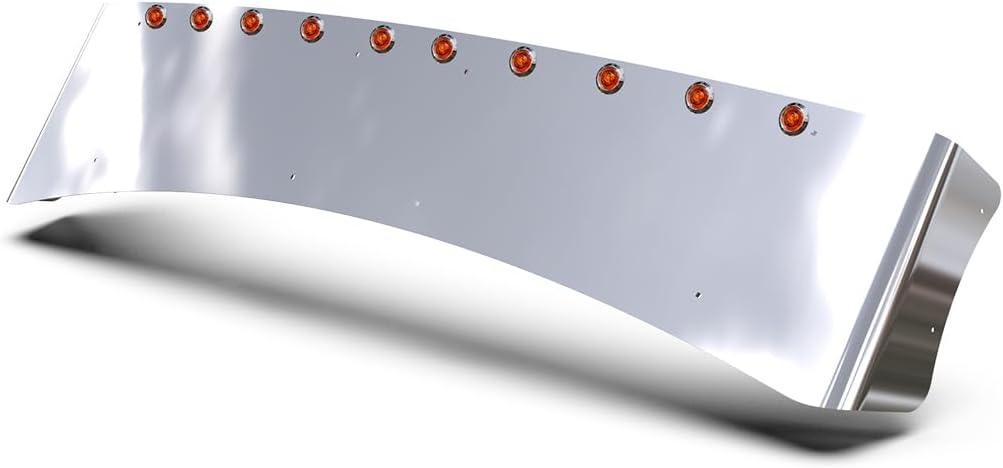 RealTruck RoadWorks | Aero Visor with (10) Amber/Amber Bullseye Lights and Bezels for T680, T880, and W990 Trucks with Standup Sleeper | 49046B