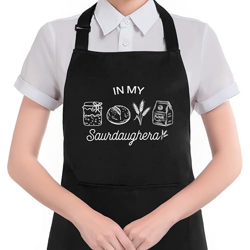 HUGANE in My Sourdough Era Apron with Pockets, Gifts for Sourdough Bread Bakers, Baking Lover Gifts Waterproof Adjustable Cooking Apron for Kitchen Dishwashing Grilling