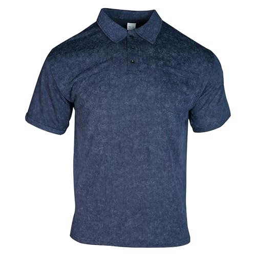 Men Vintage Simple Lapel Wash Shirt Quarter Button Loose Casual T Shirts Summer Classic Comfy Pullover Tops (Dark Blue,Large)