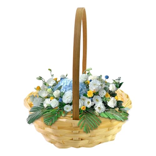 Cesta de niña de flores, cesta de Pascua con asa, cesta para flores, cesta de flores de boda, cesta pequeña de mimbre de mimbre de Pascua para niñas de flores, picnic, jardín, casa de construcción