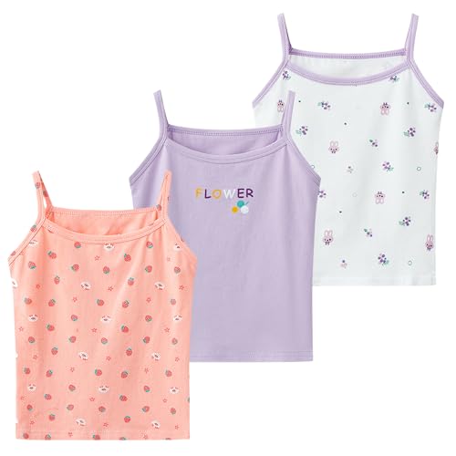 Image of SEAUR Toddler Girls Cotton Camisole Cute Tank Tops Tagless Sleeveless Undershirt Spaghetti Strap Flower Clothes