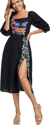 YZXDORWJ Women's Mexican Dress Boho Embroidered Summer Casual Off Shoulder Short Vacation Dress2