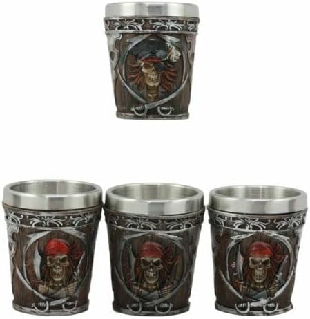 Ebros Myths Legends And Fantasy Spirit - Juego de 4 vasos de chupito con temática de 2 onzas, carcasa de resina con forro de acero inoxidable, gran