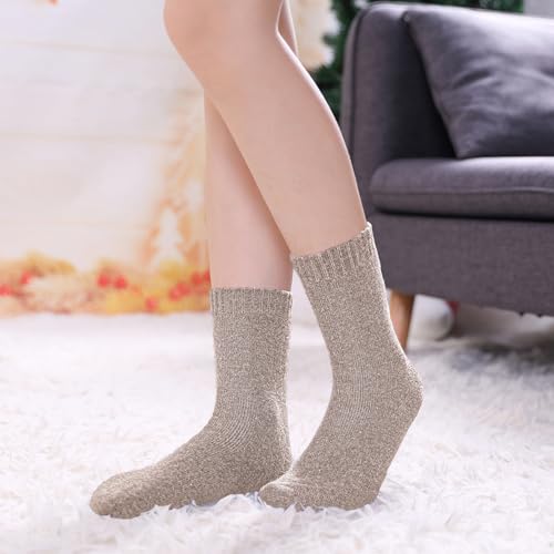 Image of LINEMIN Wool Socks for Women Winter Warm Hiking Thick Warm Cozy Boot Crew Gift Socks 5 Pairs