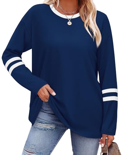 Image of Sampeel Long Sleeve Shirts for Women Color Block Casual Tops Fall Outfits 2026 Basic Tees Trendy Spring Clothes