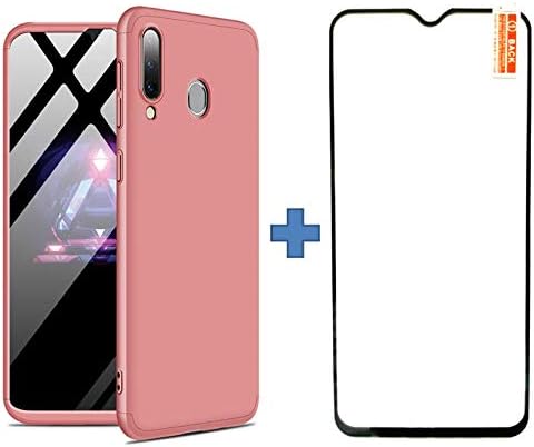 Huabo UK Samsung Galaxy A20 / A30 Case, 3 in 1 Case with [Tempered Glass Screen Protector] PC Hard Shell Anti-Shock Anti-Scratch Bumper 360 Degree Matte Phone Cover case - Rose Gold