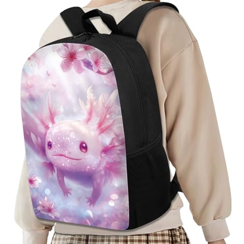 Cherry Blossom Axolotl backpack for Girls Kids Backpack with Lunch Box Water Bottle Holder and Pen Holder 4PCS Bookbag Set for Teen Girls 17" Aesthetic Elementary School Bag with Side Pocket2