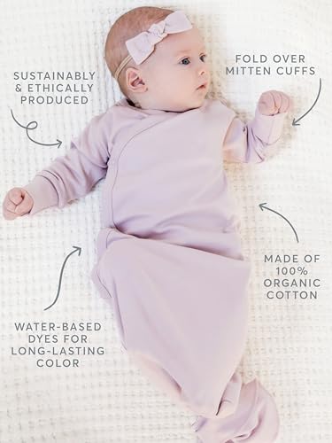 Colored Organics Baby 100% Organic Cotton Newborn Knotted Gown - Infant Indy Kimono Wrap Front Tie Knot with Mitten Cuffs2