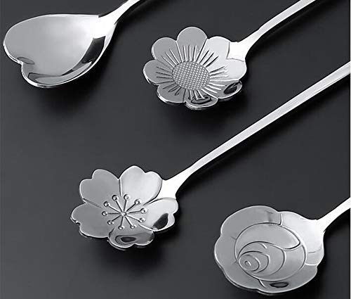 Coffee Scoops, Stirring Spoon, Stainless Steel Creative Spoon For Tea、Cake、Sugar、Dessert Ice Cream Spoon Kitchen Seasoning Or Spice Spoon, 1 Set Contain 8 Different Pattern (Silver) #TOP2