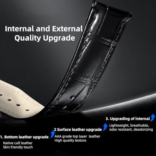 Image of Genuine Leather Watch Bands, Italian Alligator Grain Embossed Watch Straps,Quick Release Replacement Deployment Buckle Leather Watch Straps 12mm 14mm 15mm 16mm 17mm 18mm 19mm 20mm 21mm 22mm 23mm 24mm