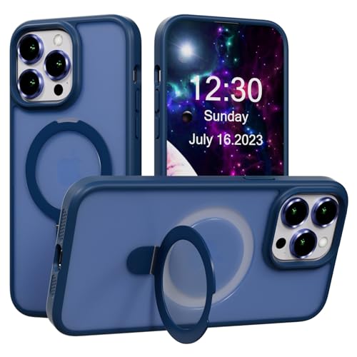 Protection iPhone 16 Plus Magsafe antichoc bleu mat avec béquille et cache objectif