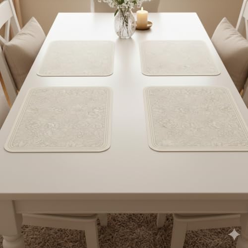 Image of YELONA Leather Dining Table Placemats Set of 4 - Waterproof, Heat Resistant, Anti-Slip, Easy to Clean Table Mats for Dining Table, Kitchen & Home Decor (Light Beige, 40 x 30 cm)