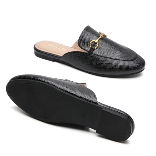 Image of Minorsu Buckle Mules for Women Flats Loafers Shoes for Work Office Business