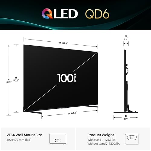 Image of Hisense 100-Inch Class QD6 Series QLED 4K UHD Smart Fire TV (100QD6QF, 2025 Model) - QLED, Native 144Hz, Dolby Vision IQ, Dolby Atmos, Motion Rate 240, HDR 10+, Game Mode Plus, Alexa Built in