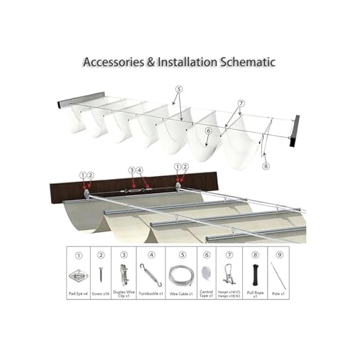 Toldo retráctil ondulado exterior terraza 0,9x3 m con kit de cables 8